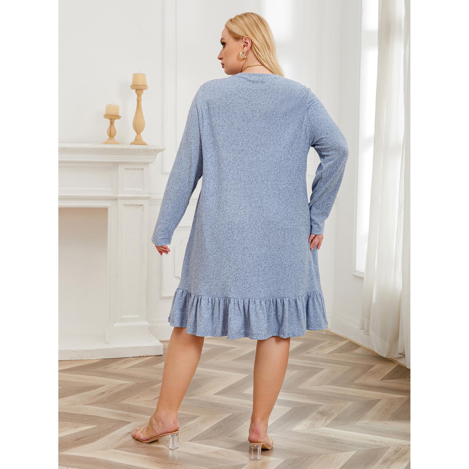 Pajamas Women's Autumn And Winter Plus Size Long-sleeved Nightdress Home Dress Women's ARZ