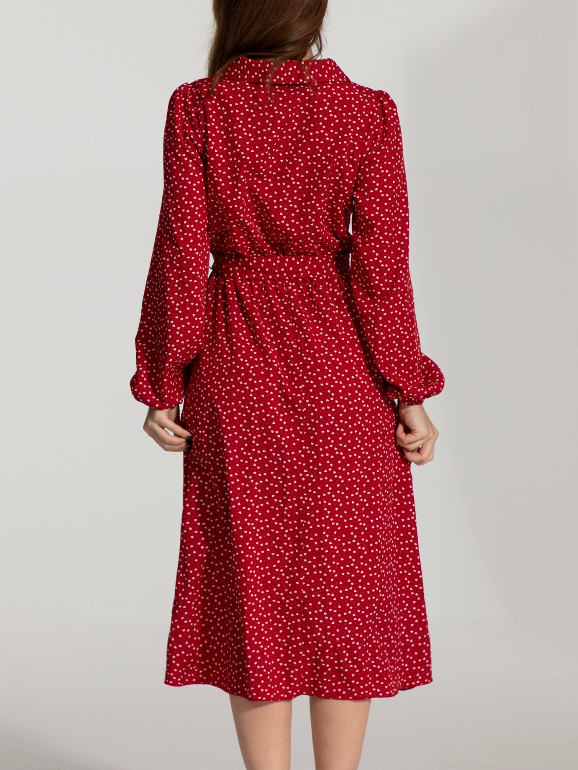 IZURIA Printed Tie Waist Midi Shirt Dress Trendsi