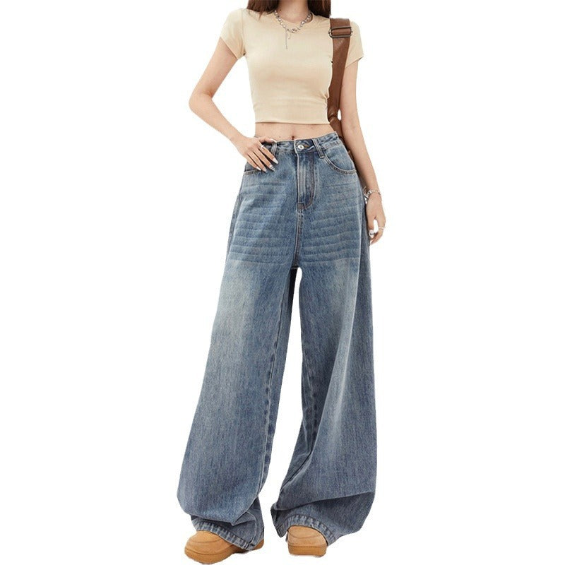 Women's High Waist Wide Leg Jeans Baggy Straight Trousers ARZ