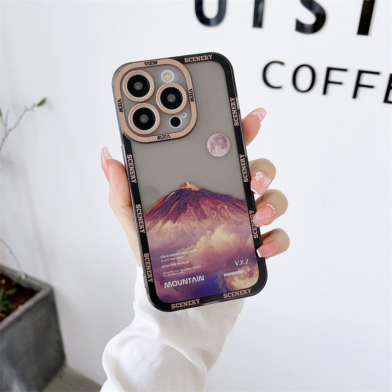 New Dark Purple Apple 14 Phone Case Landscape Mountain Peak ARZ