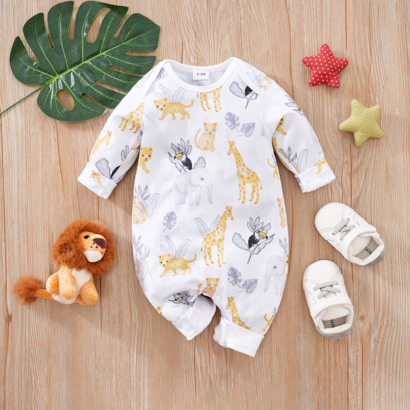 Baby Spring And Autumn One-piece Pajamas Newborn Baby Four Seasons Home Romper New Long Sleeve Inner Pullover ARZ