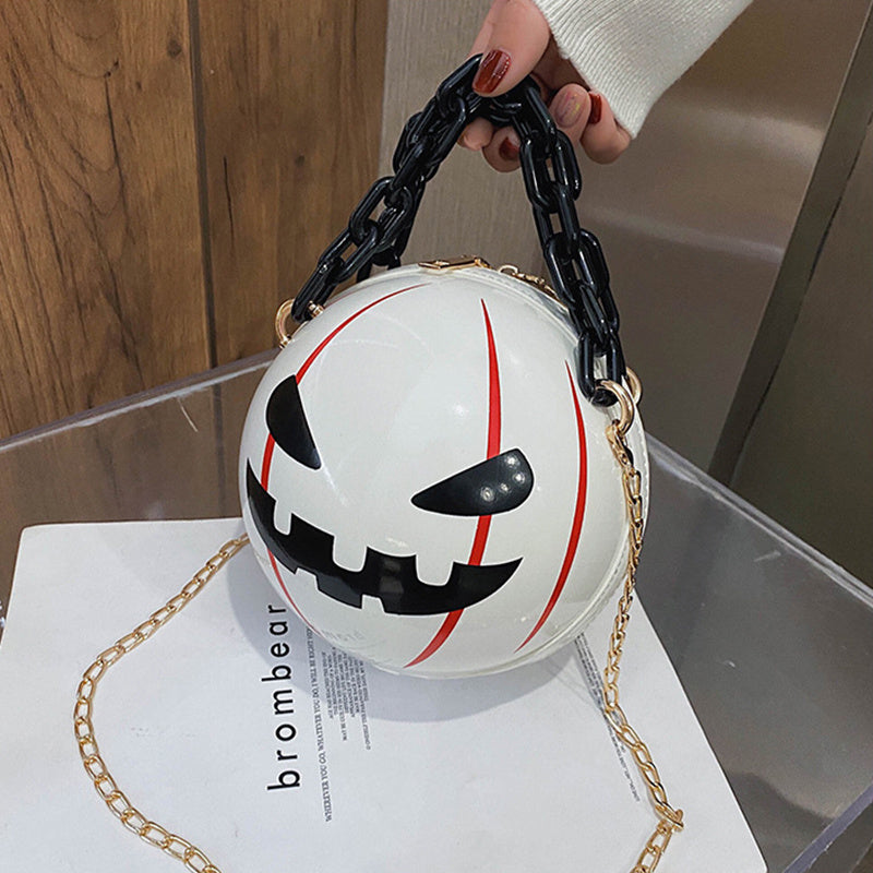 Halloween Cartoon Pumpkin Ball Handbags With Chain Personality Creative Funny Shoulder Bags For Kids Women ARZ