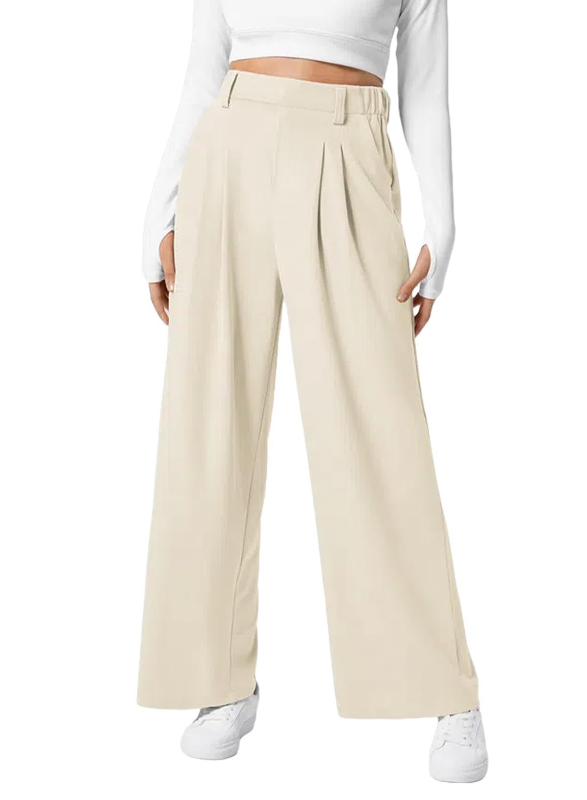 Women's Wide Leg Pants Elastic High Waist Waffle Knit Casual ARZ