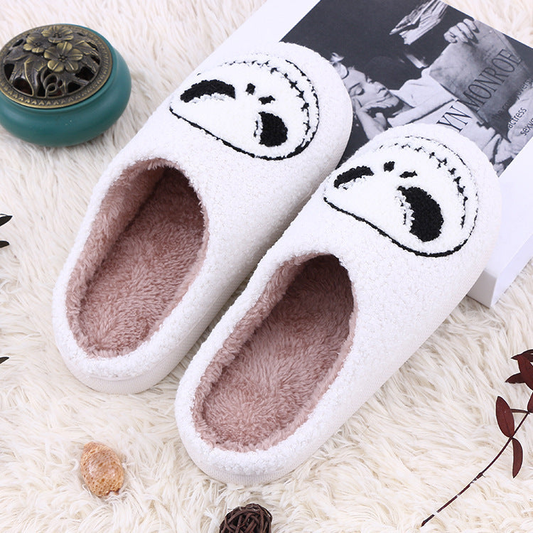 Halloween Skull-smirk Home Slippers Indoor Funny Non-slip House Shoes Winter Warm Bedroom Slippers For Women Men ARZ