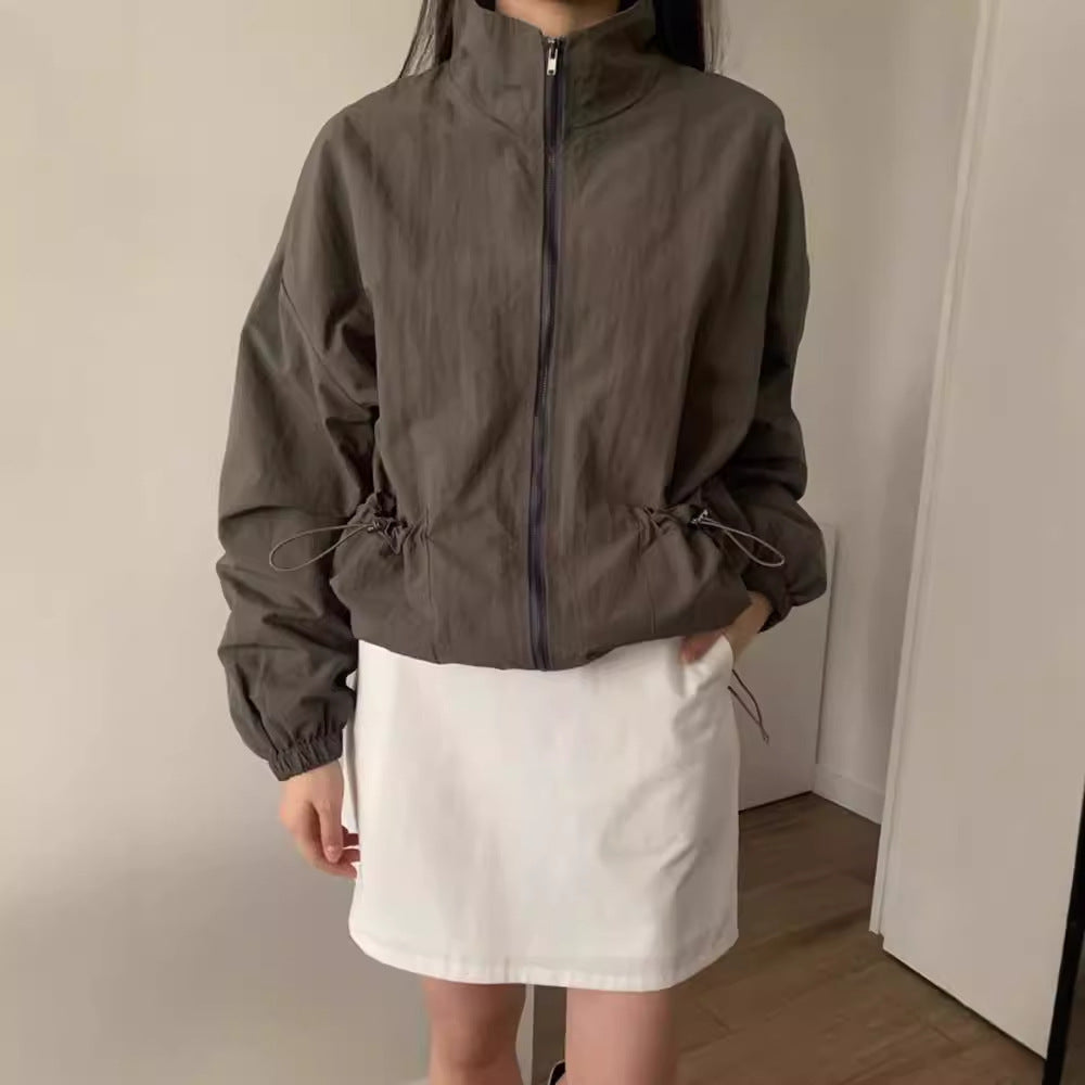 Leisure Cargo Style Drawstring Pocket Zipper Coat For Women ARZ