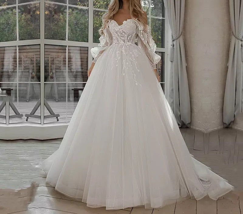 Boho Bride Gown Puff Sleeve Off Shoulder Wedding Dresses ARZ