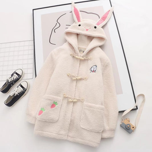 Winter Cartoon Little Lamb Cotton Velvet Thickening Embroidery Rabbit Mid-length  Jacket ARZ