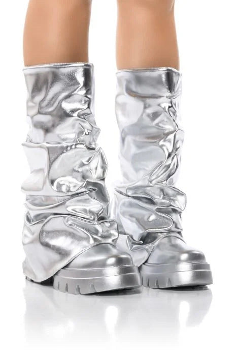 Round Head Metal Patent Leather Fashion Pants Pipe Boots ARZ