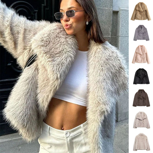 Winter Plush Coat Fashion Thicken Lapel Outwear Casual Long Sleeve Tops Womens Clothing ARZ