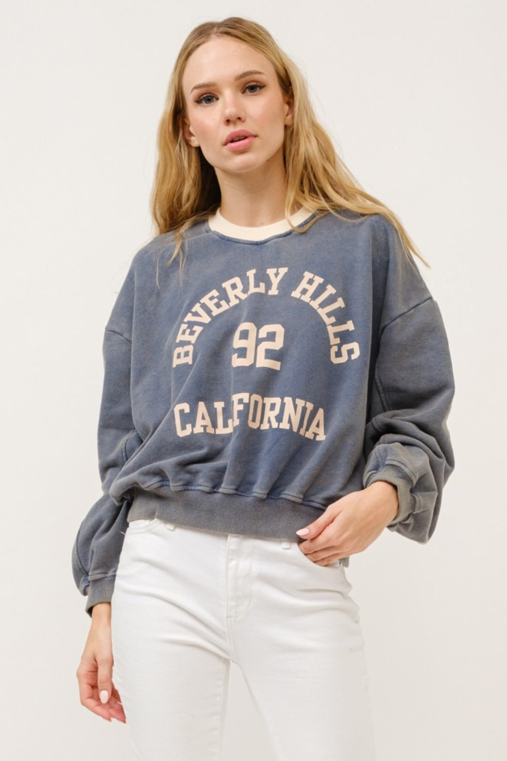 And The Why BEVERLY HILLS 92 CALIFORNIA Contrast Crop Sweatshirt Trendsi