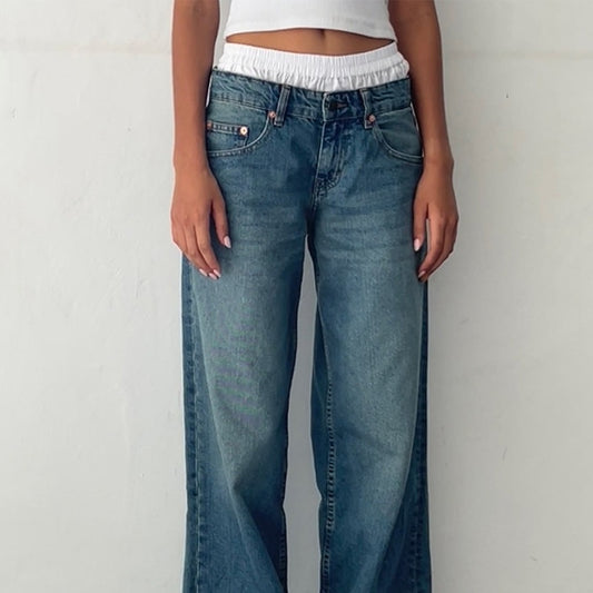 Retro Low Waist Non-elastic Washed Straight Jeans For Women ARZ