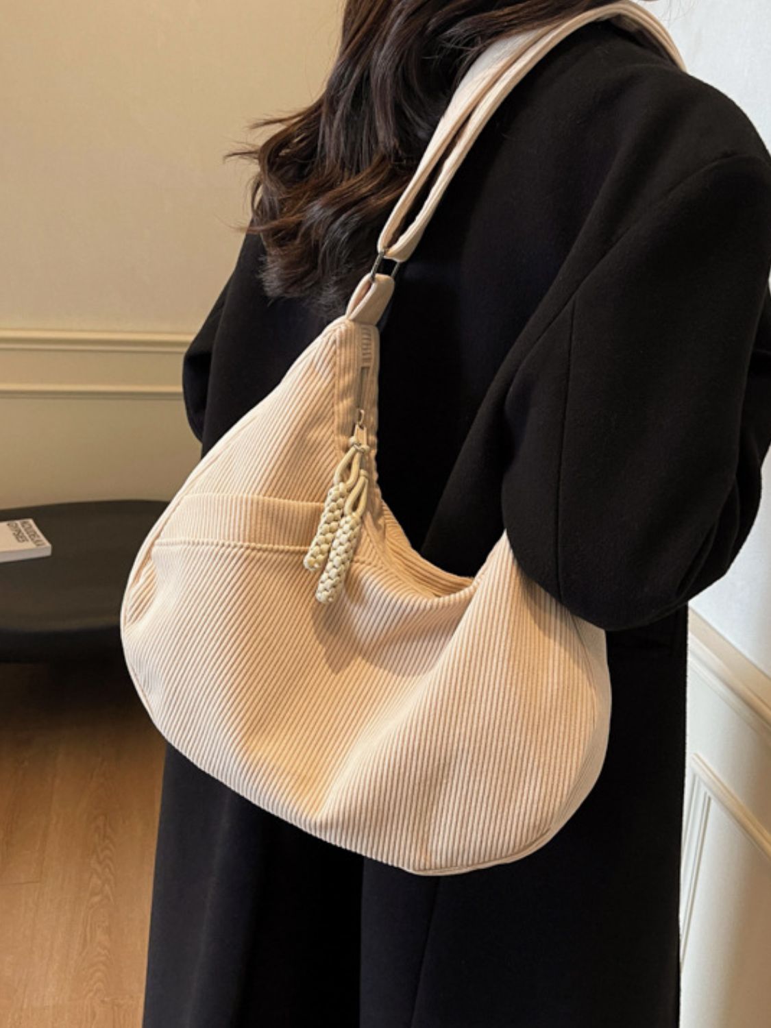 Ribbed Adjustable Strap Shoulder Bag Trendsi