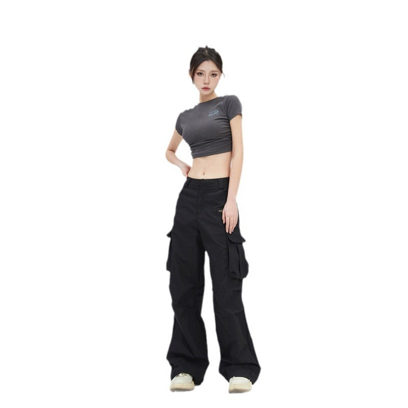 Personalized Pleated Large Pocket High Waist American Overalls For Women ARZ