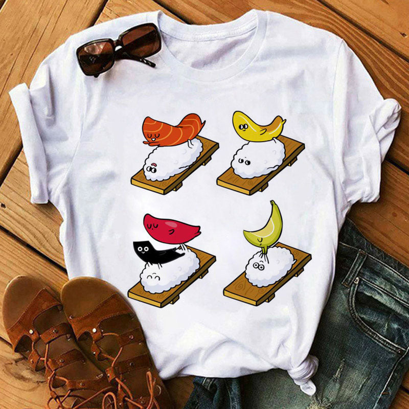 Summer Women Cute Sushi Hug Short Sleeve T-shirts ARZ