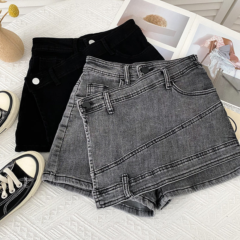 Irregular Denim Sheath Half-length Pants Casual Shorts ARZ