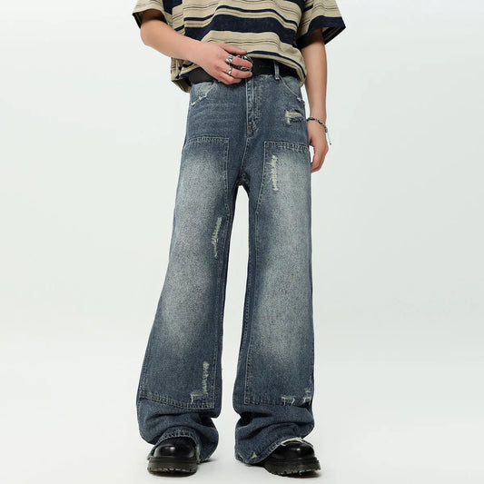 Washed And Frayed High Street Jeans Stitching American Straight ARZ