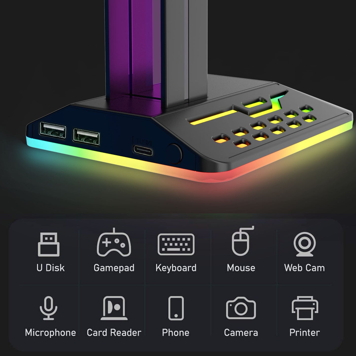 RGB Bracket Dual USBHUB Color Changing Headset Bracket Headset Display Rack ARZ