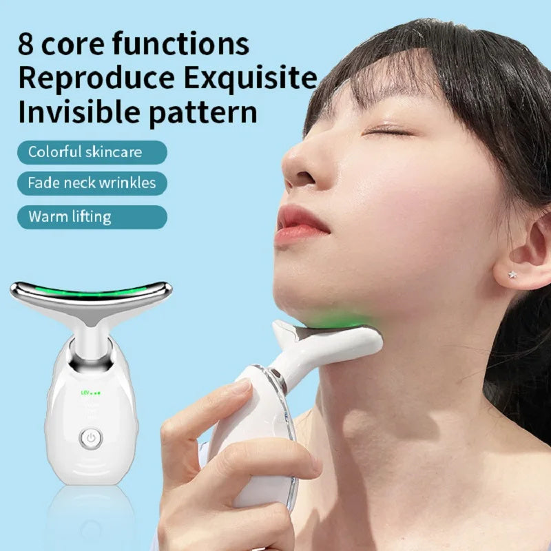 Neck Face Beauty Device Colorful LED Photon Therapy Skin Tighten Reduce Double Chin Anti Wrinkle Remove Lifting Massager ARZ