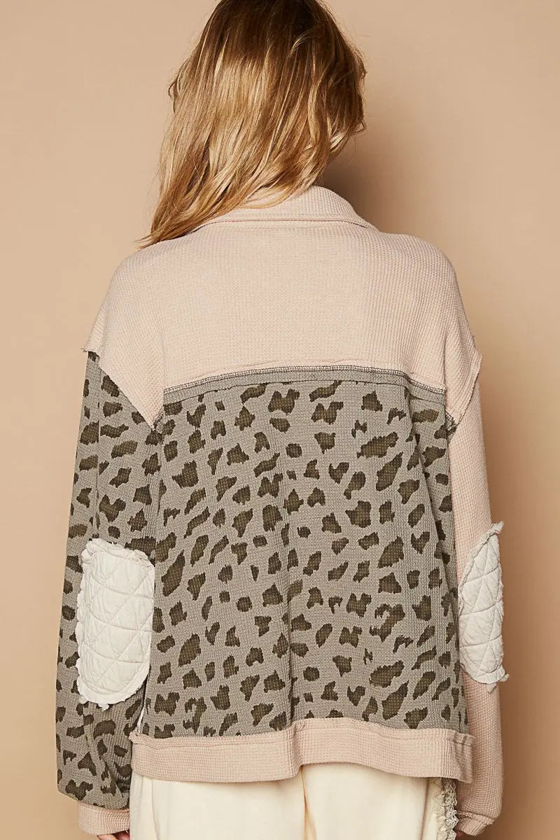 POL Leopard Exposed Seam Button Up Quilted Jacket Trendsi