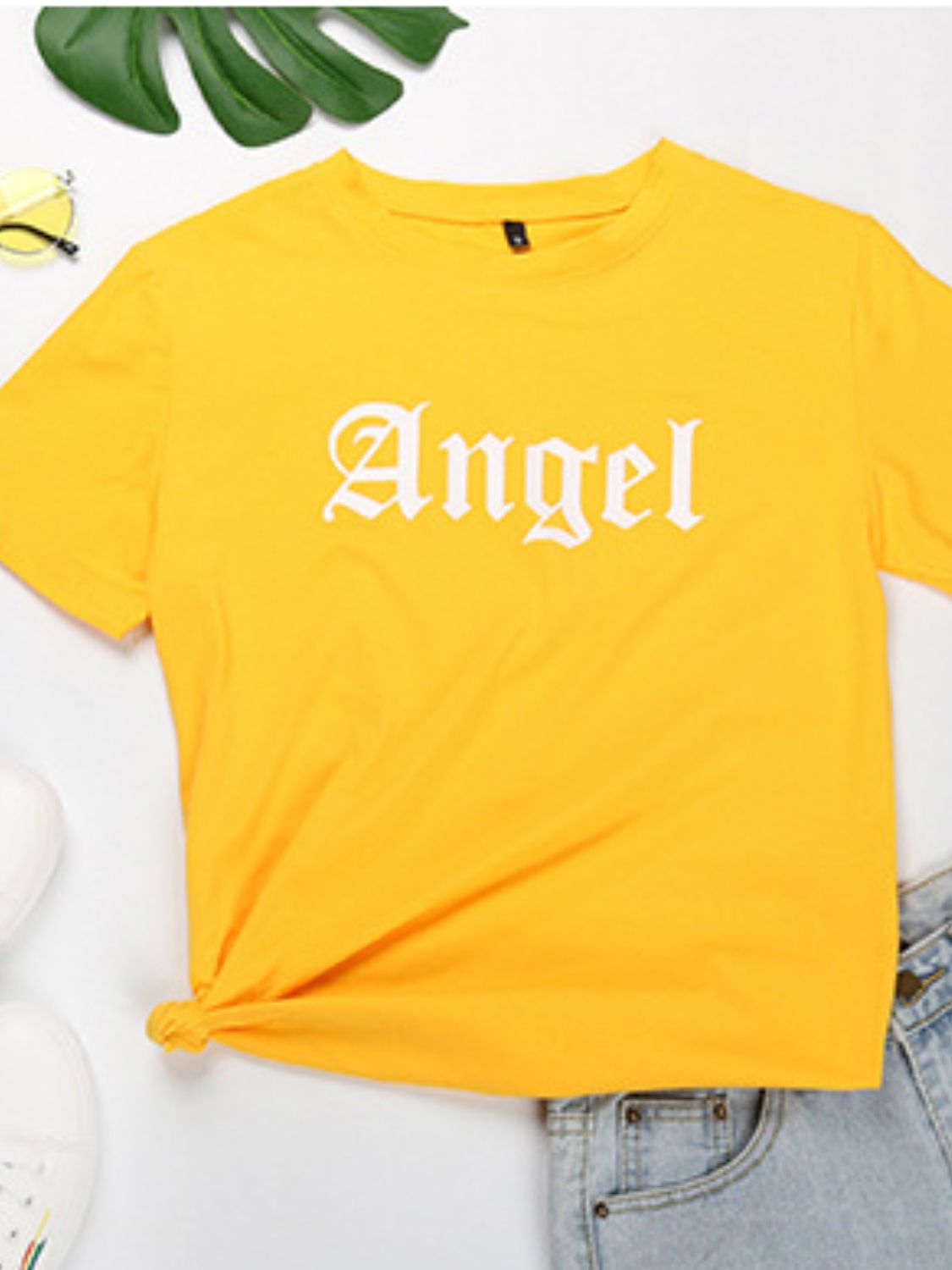 Perfee ANGEL Round Neck Short Sleeve T-Shirt Trendsi