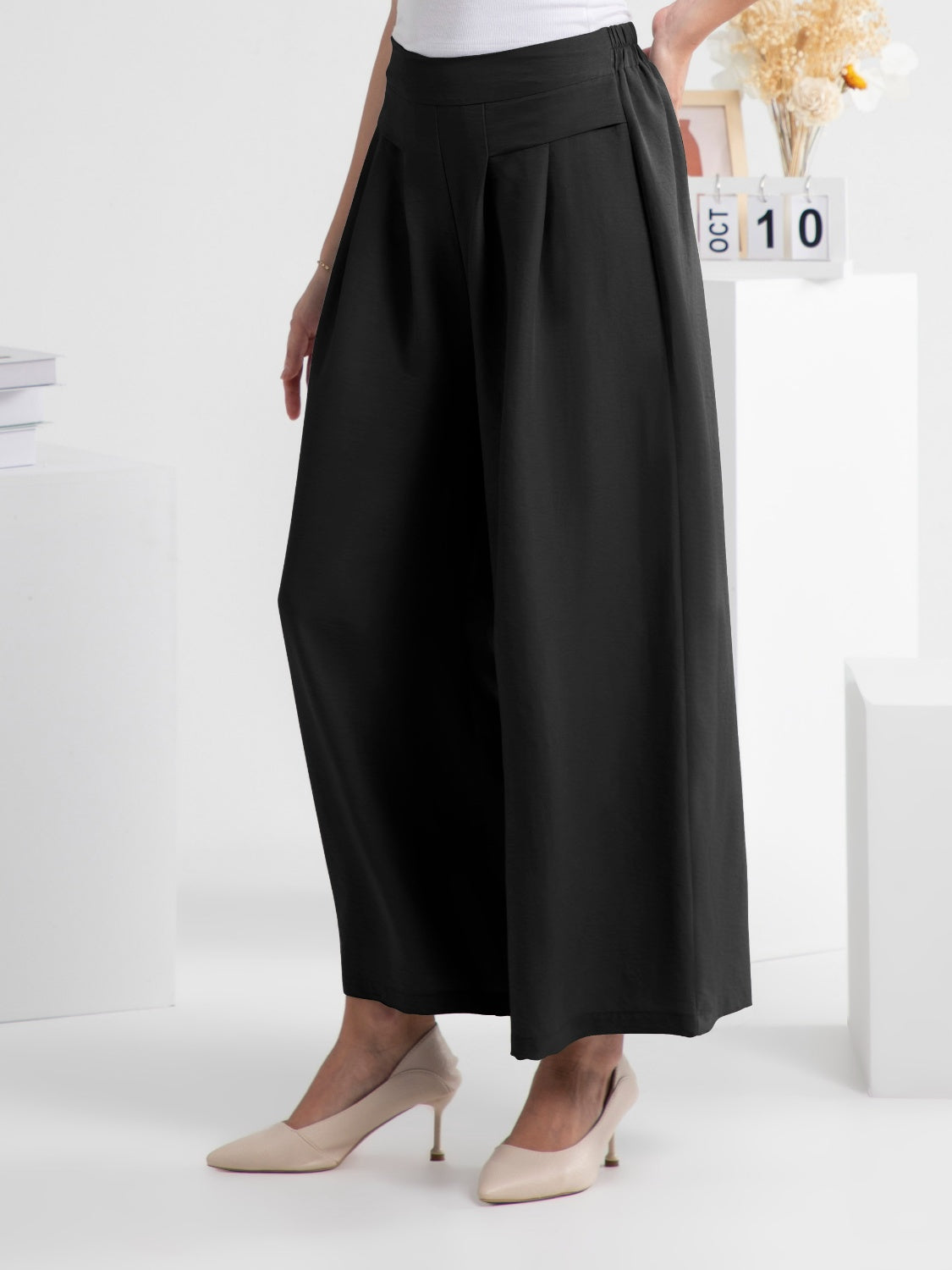 Elastic Waist Pants - FAM-FAM Wide Leg Trendy Comfort Trendsi