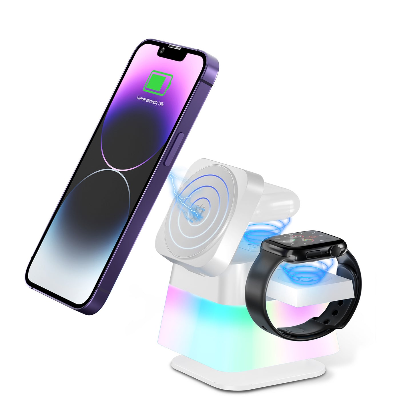 4 In 1 Rotatable Colorful Lighting Wireless Charger Stand For Phone 15 14 13 12 Pro Max 8 7 Holder Magnetic Fast Charging Station ARZ