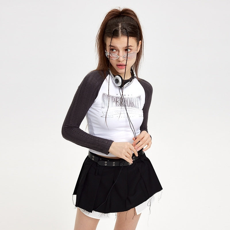 Raglan Sleeve Short Stitching Long Sleeve Top ARZ