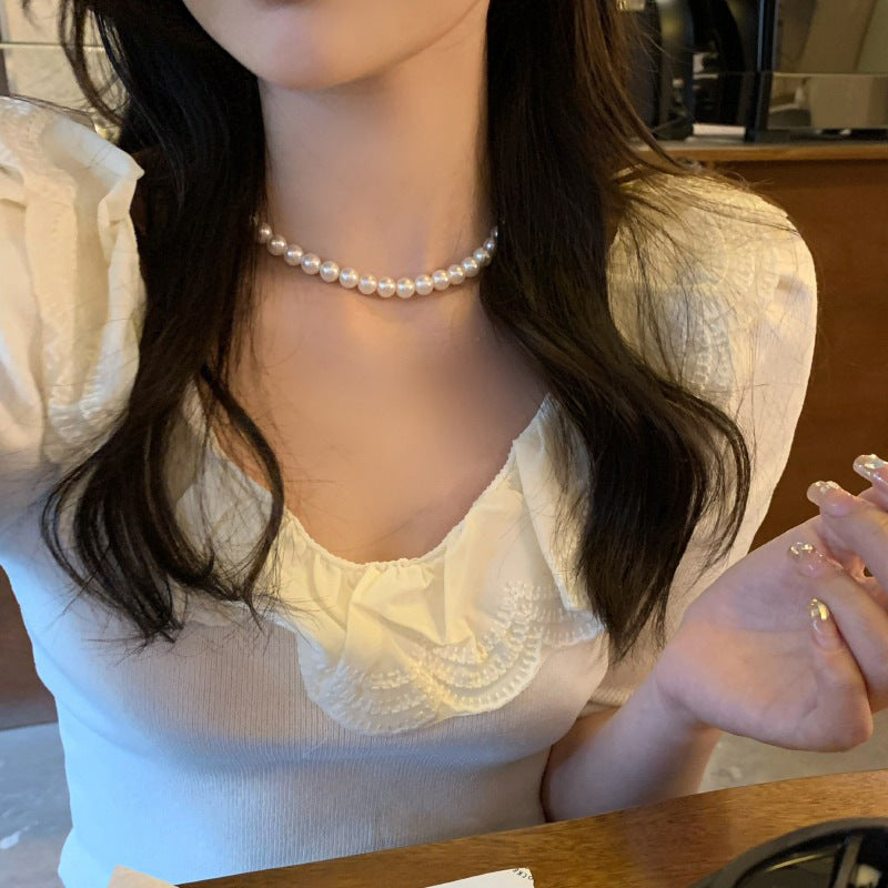 Light Luxury Aurora White Bright Pearl Necklace Non-fading Summer High Sense ARZ