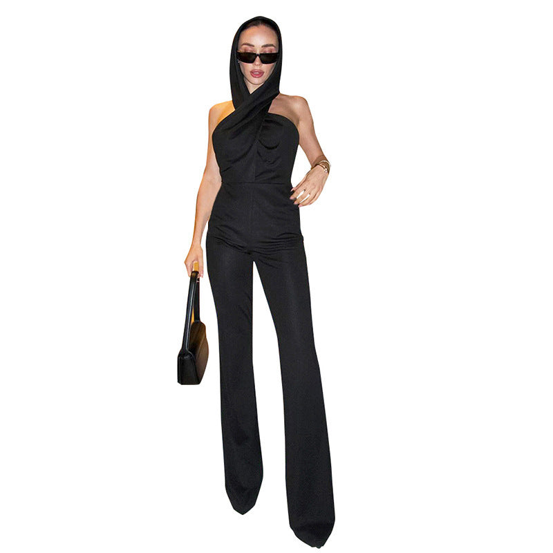 Black Backless Hooded Jumpsuit NV ARZ