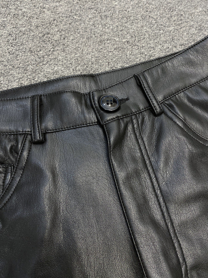 Women's Casual Niche Leisure Commute Leather High Waist Straight Shorts ARZ