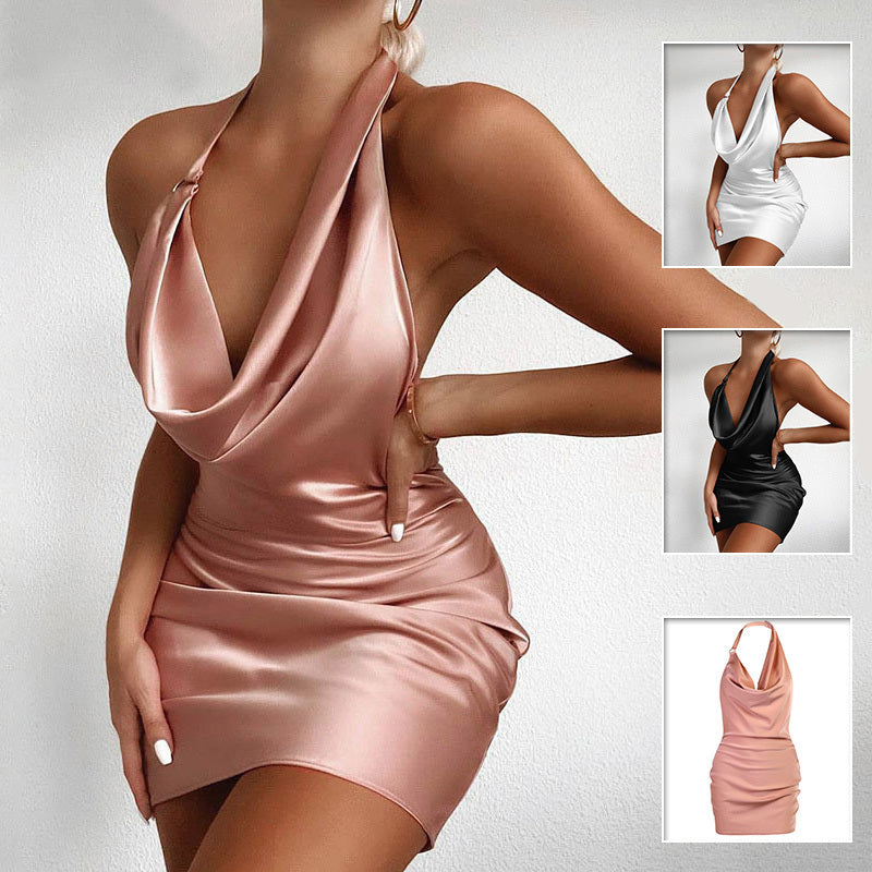 Satin Party Dress V Neck Backless Mini Sleeveless Summer Party Dress ARZ