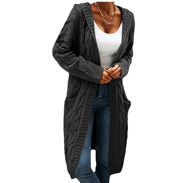 Women's Twisted Design Pocket Long Sleeve Sweater Solid Color Casual Coat ARZ