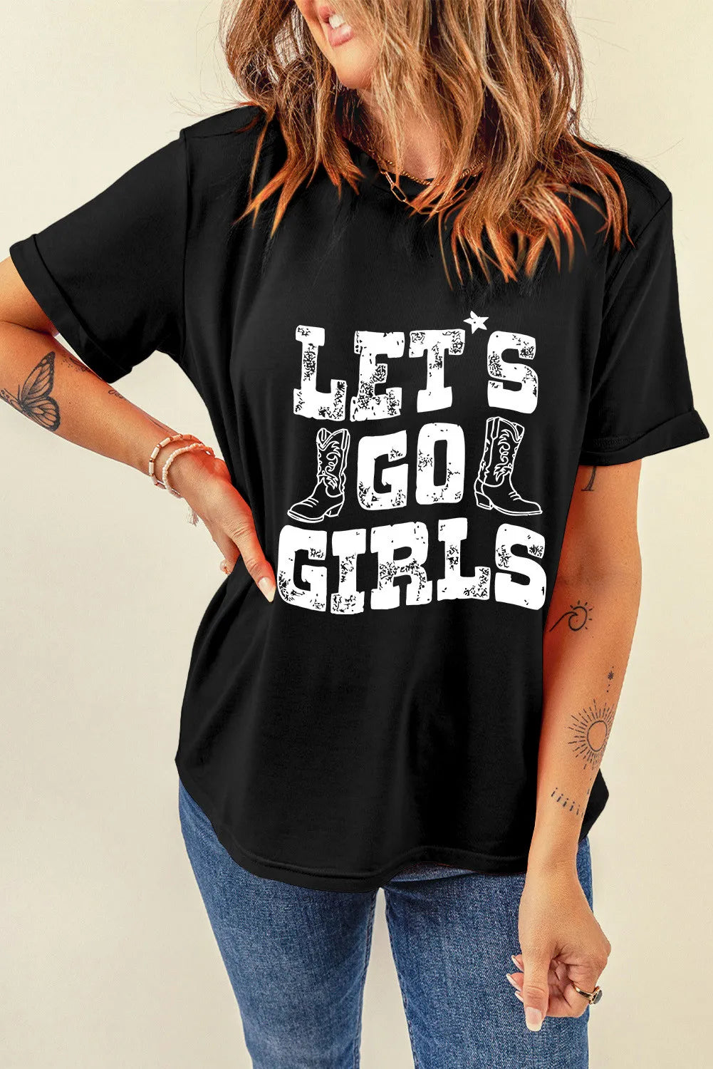 Letter Graphic Round Neck Short Sleeve T-Shirt Trendsi