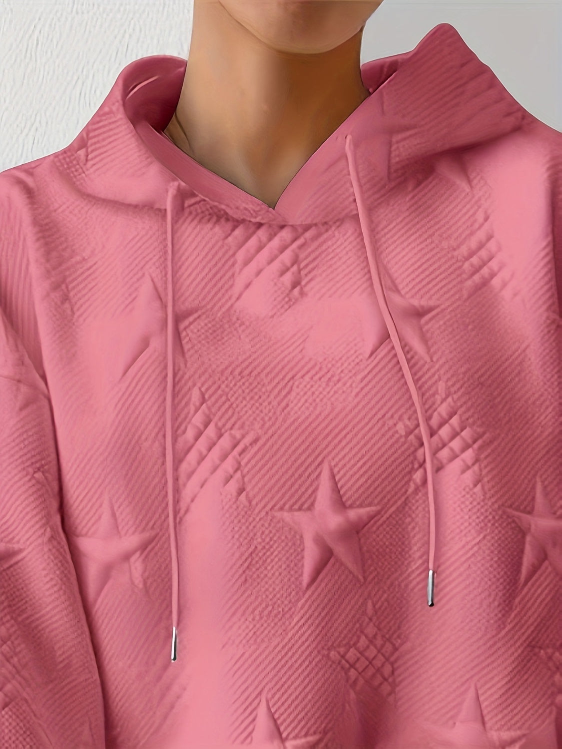 Drawstring Hoodie - Plus Size Star Texture Long Sleeve Hoodie Trendsi