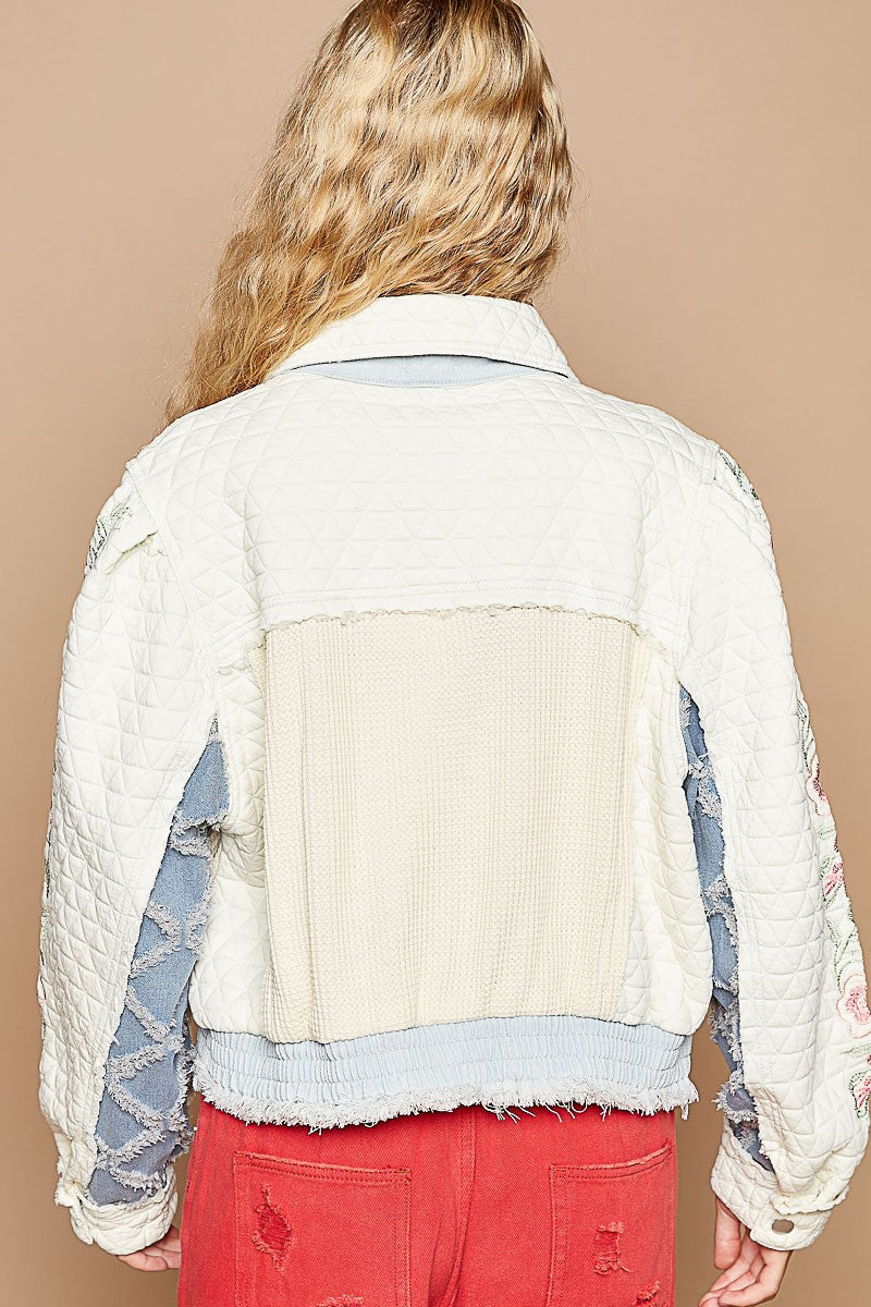 POL Embroidered Sleeve Raw Edge Quilted Jacket Trendsi