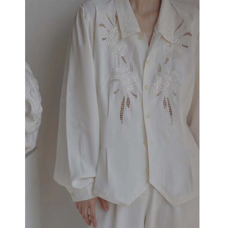 White Shirt Embroidered Hollow Shirt For Women ARZ