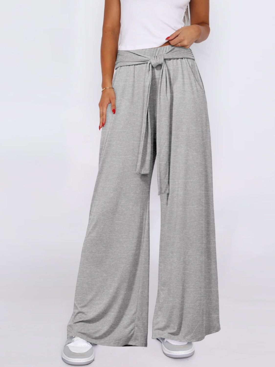 Tied Wide Leg Pants with Pockets Trendsi