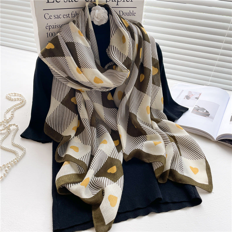 Chessboard Plaid Scarf Cotton And Linen High-grade Shawl ARZ