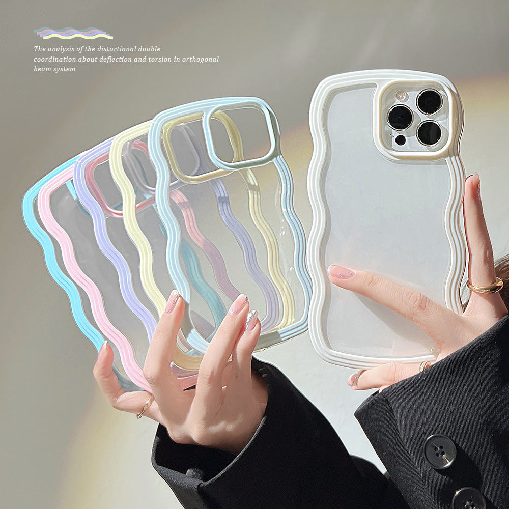 Wave Border Mobile Phone Case Solid Color Simple Candy Color ARZ