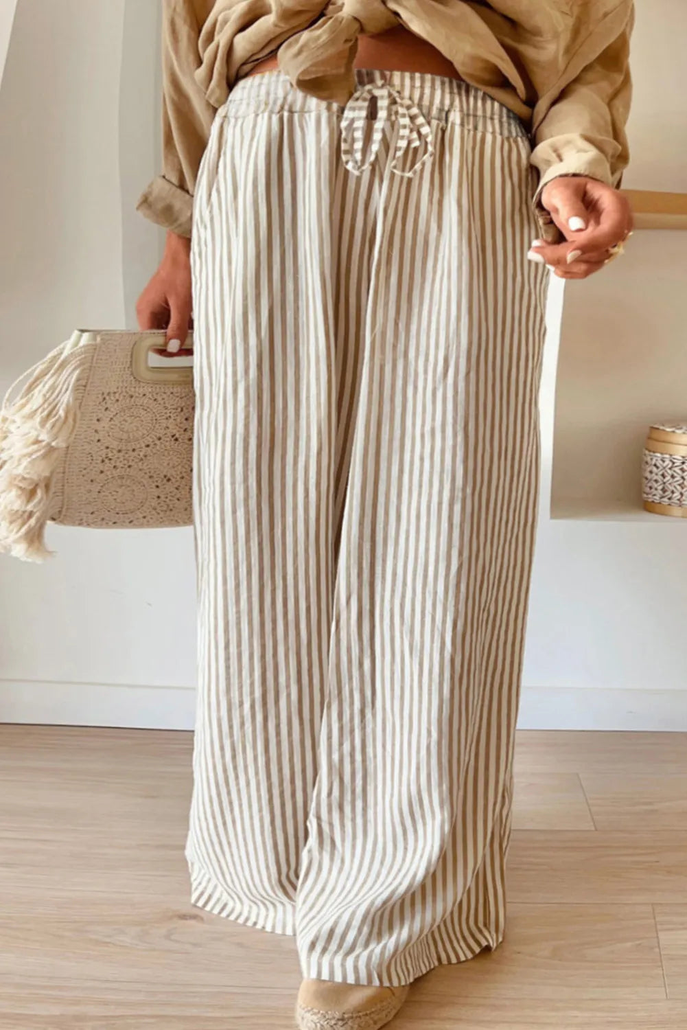 Plus Size Striped Wide Leg Pants Trendsi