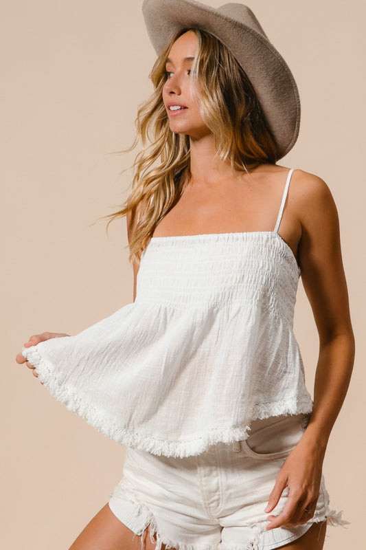 BiBi Fringed Hem Smocked Cami Trendsi