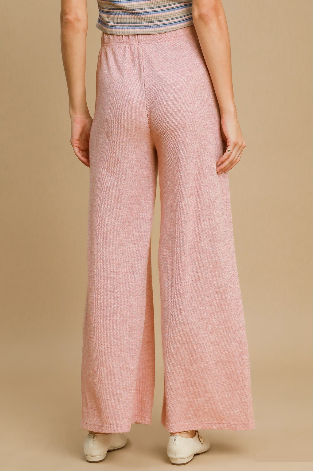 Umgee Elastic Waist Wide Leg Knit Pants Trendsi