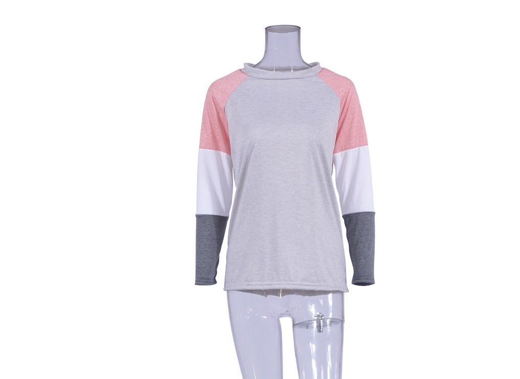 Women Long Sleeve T-shirt Casual O Neck Patchwork Gray White Tops Tees Female Autumn Fashion New Clothing Dropshipping ARZ