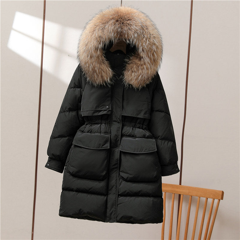 Big Fur Collar White Duck Down Jacket Overknee Thickened Winter Coat ARZ