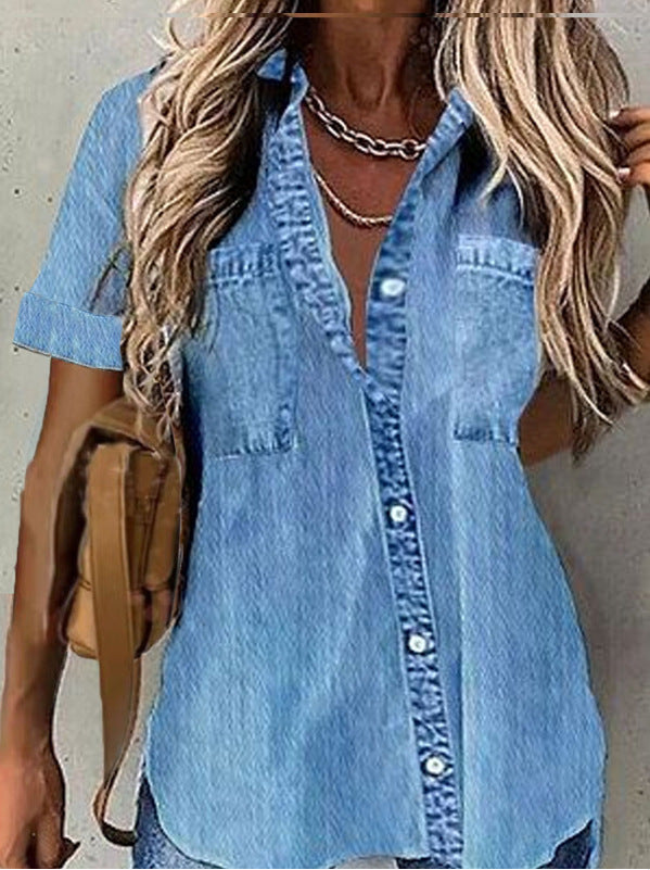 Wear Loose Denim-like Printed Short-sleeved Shirt ARZ