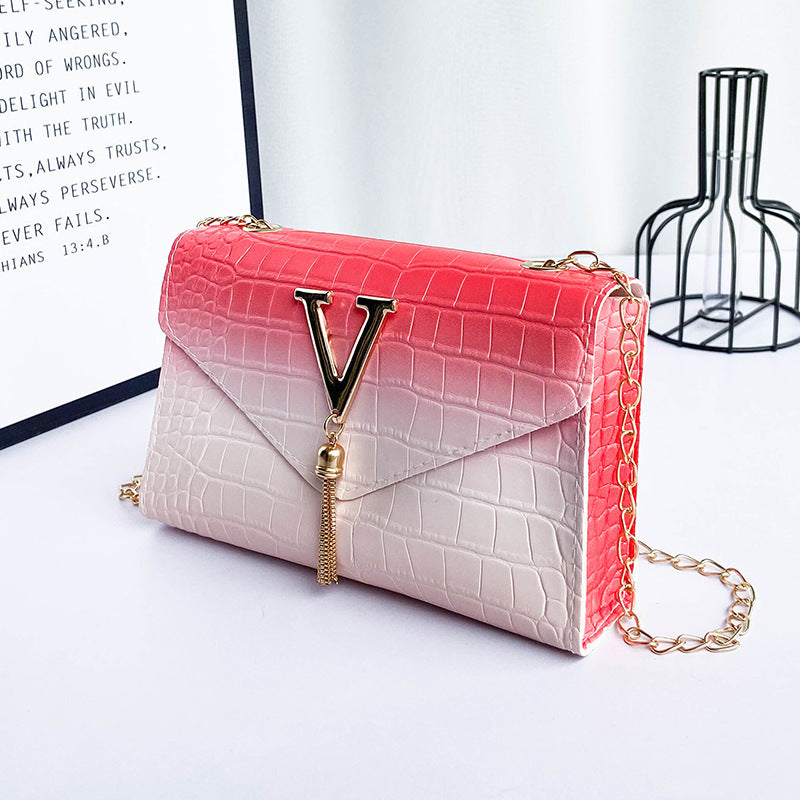 Gradient Color Iron Tassel Chain Small Square Bag Shoulder ARZ