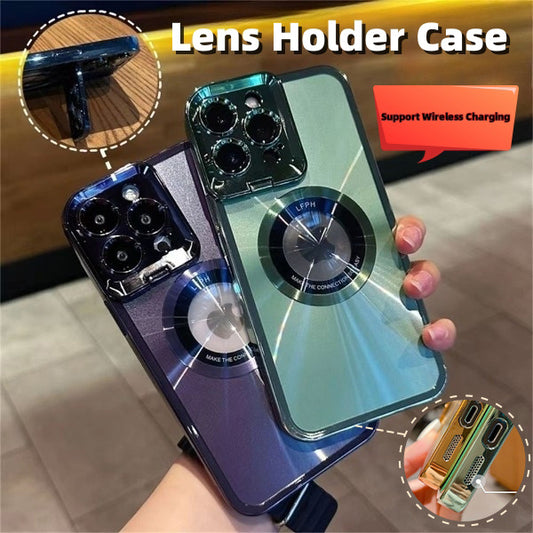 Electroplated Phone Case Luxury Plating CD Pattern Magsafe Bracket Case For  12 13 14 Pro Max Invisible Camera Stand Holder Lens Holder Magnetic Suction ARZ