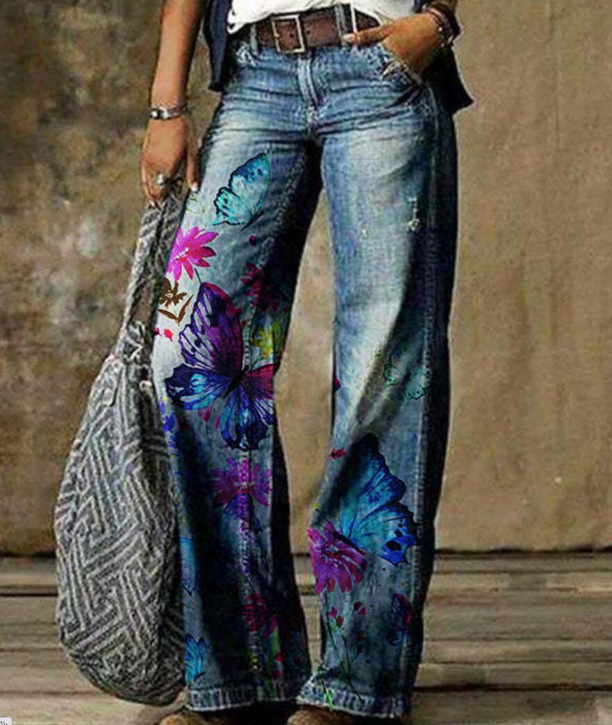 Plus Size Women's Artistic Floral Pattern Pants ARZ