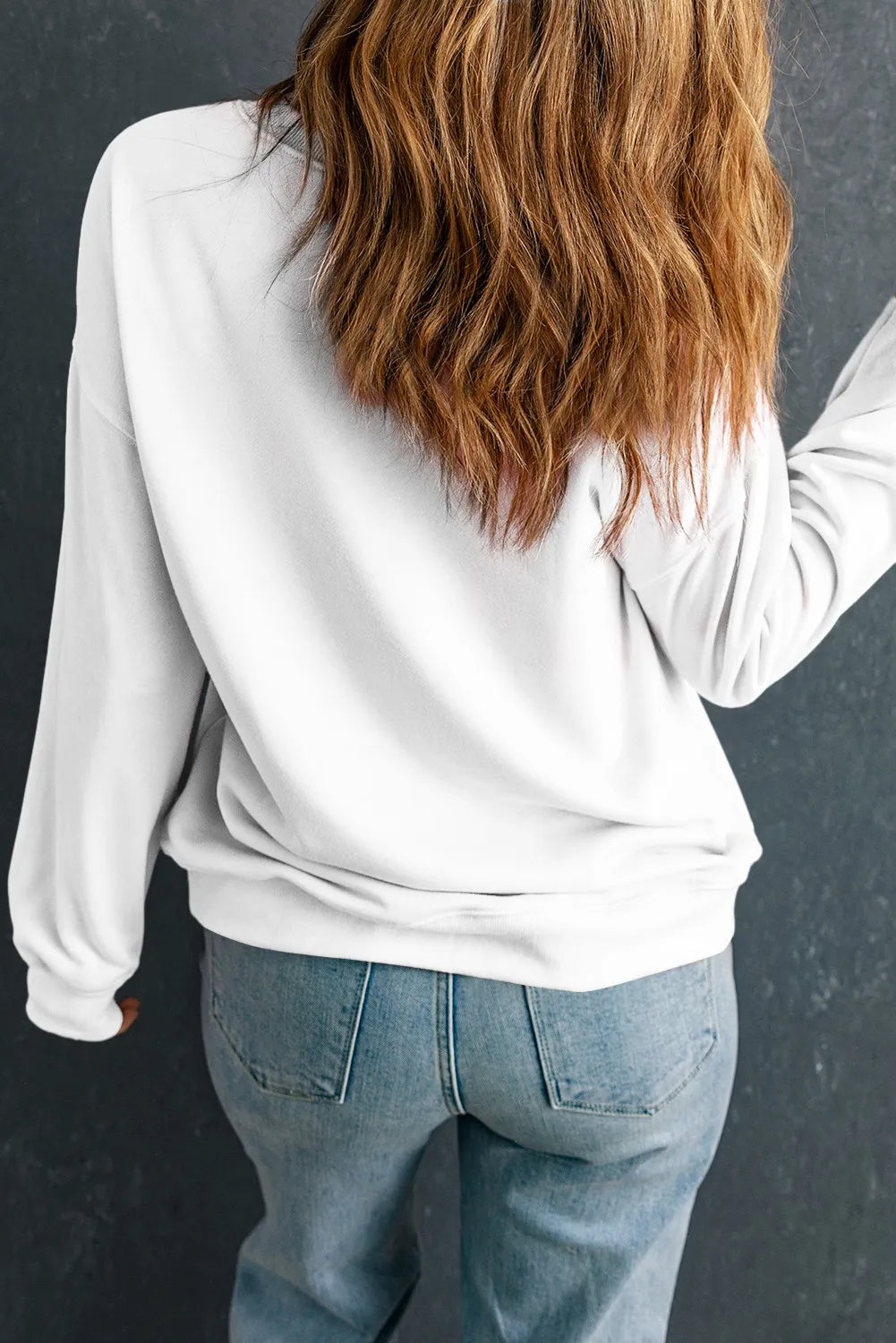 THANKS Round Neck Long Sleeve Sweatshirt Trendsi