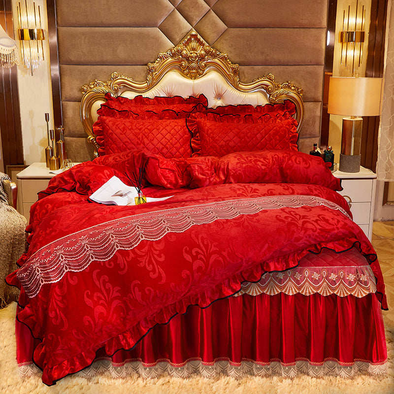 Lace Velvet Bed Skirt Four-piece Quilted ARZ